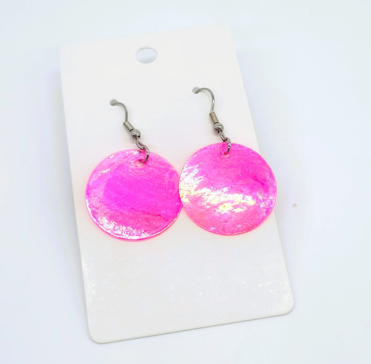 Round / Circle Iridescent Capiz Seashell Earrings