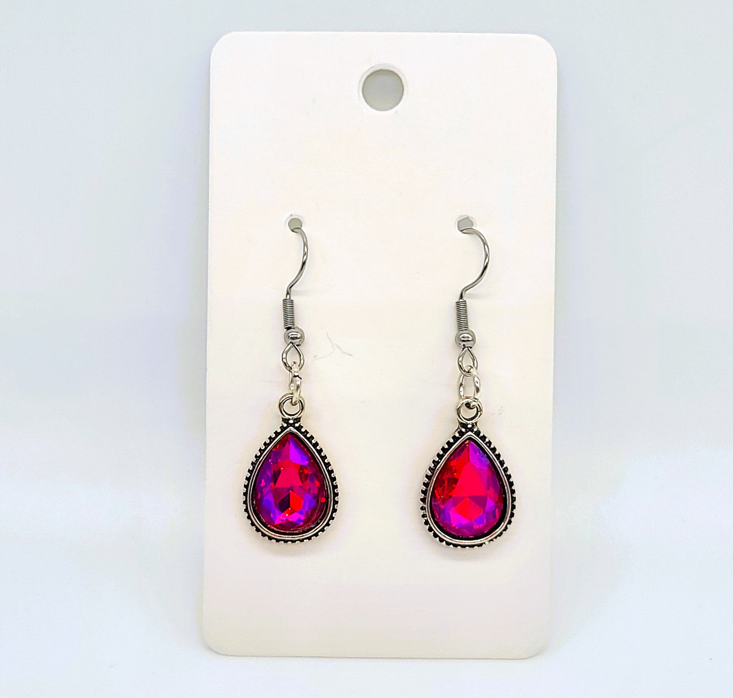 Antiqued Silver Red Teardrop Earrings