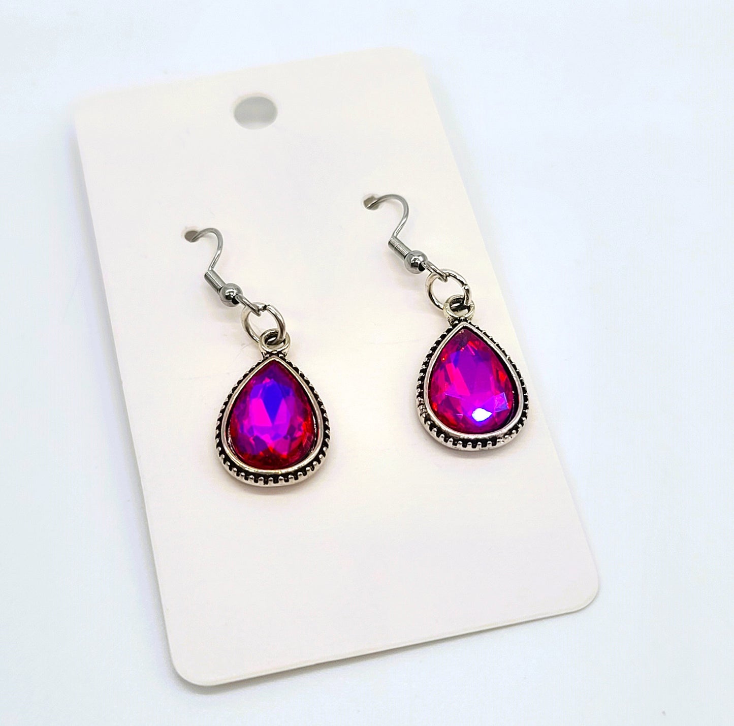 Antiqued Silver Red Teardrop Earrings