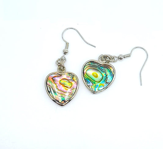 Handcrafted Natural Abalone / Paua Seashell Heart Earrings