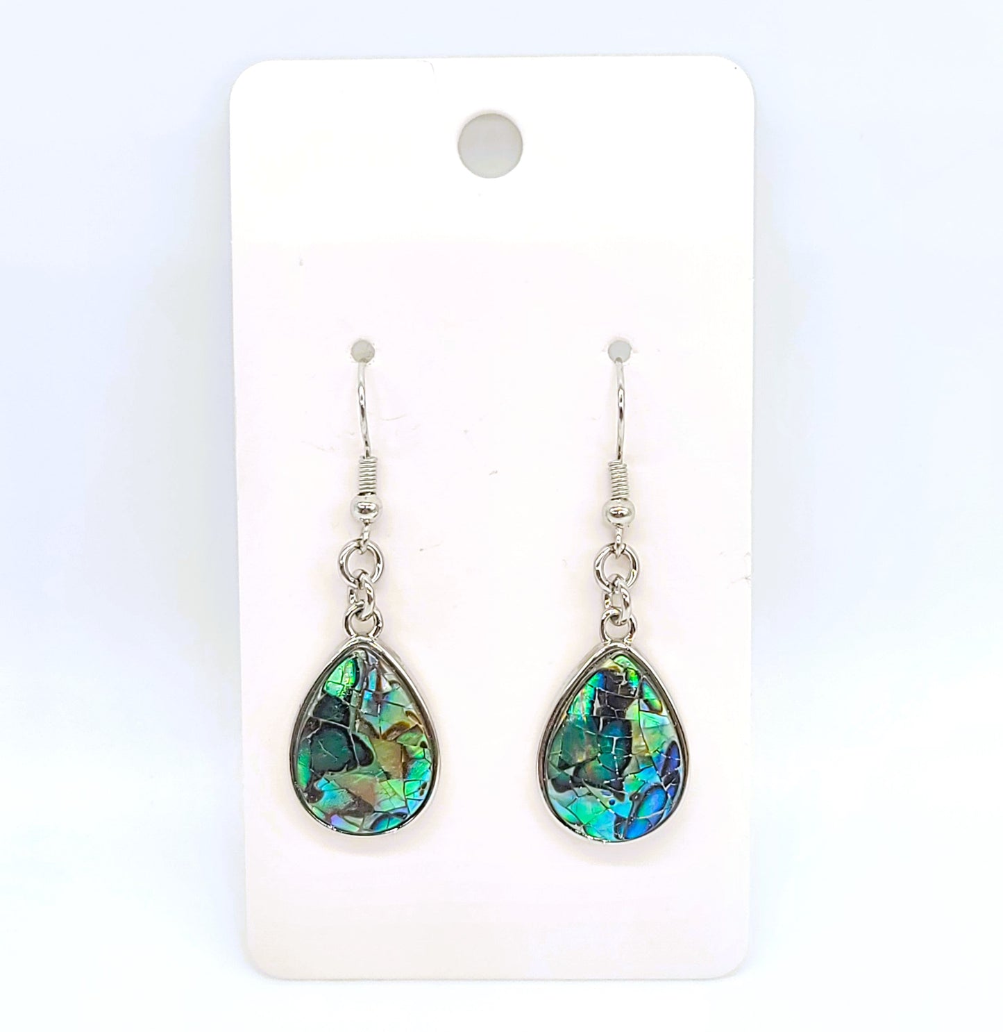 Handcrafted Cracked Abalone Seashell Teardrop Earrings