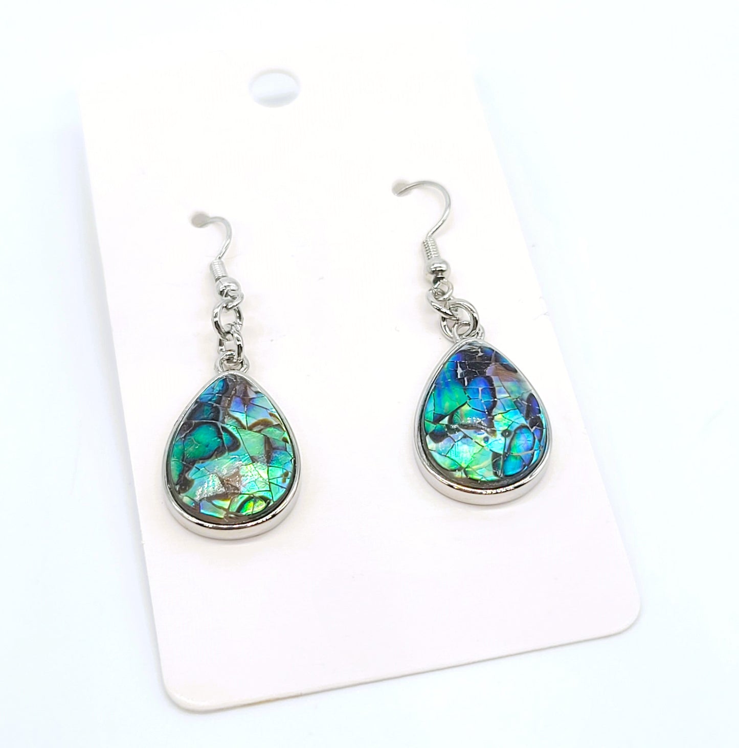 Handcrafted Cracked Abalone Seashell Teardrop Earrings