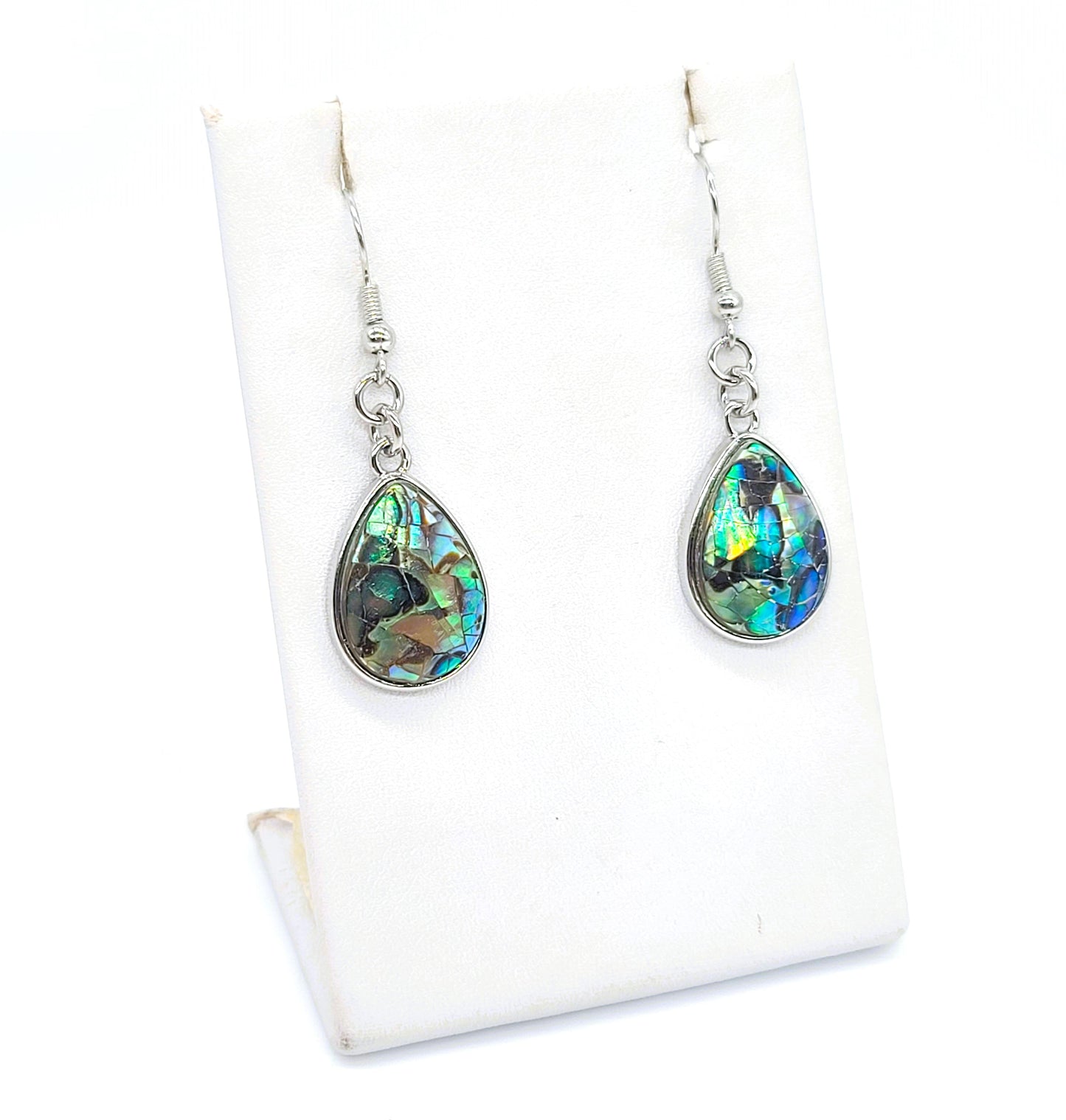 Handcrafted Cracked Abalone Seashell Teardrop Earrings