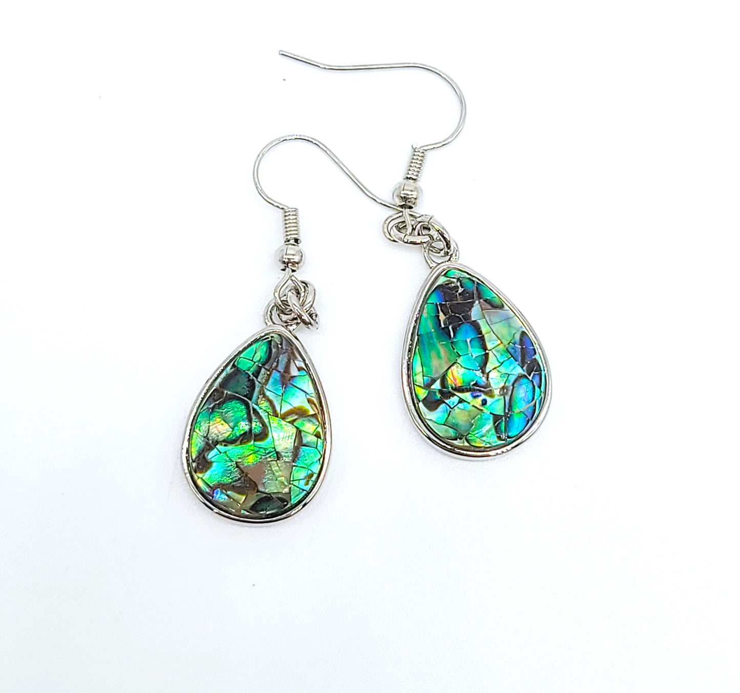 Handcrafted Cracked Abalone Seashell Teardrop Earrings