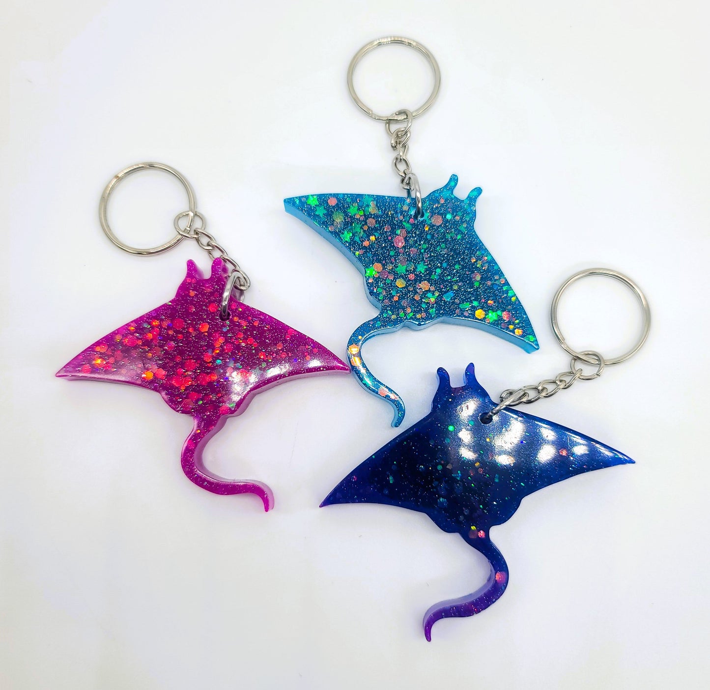 Manta Ray Key Chain - Handmade Resin & Glitter Key Chain