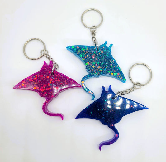 Manta Ray Key Chain - Handmade Resin & Glitter Key Chain
