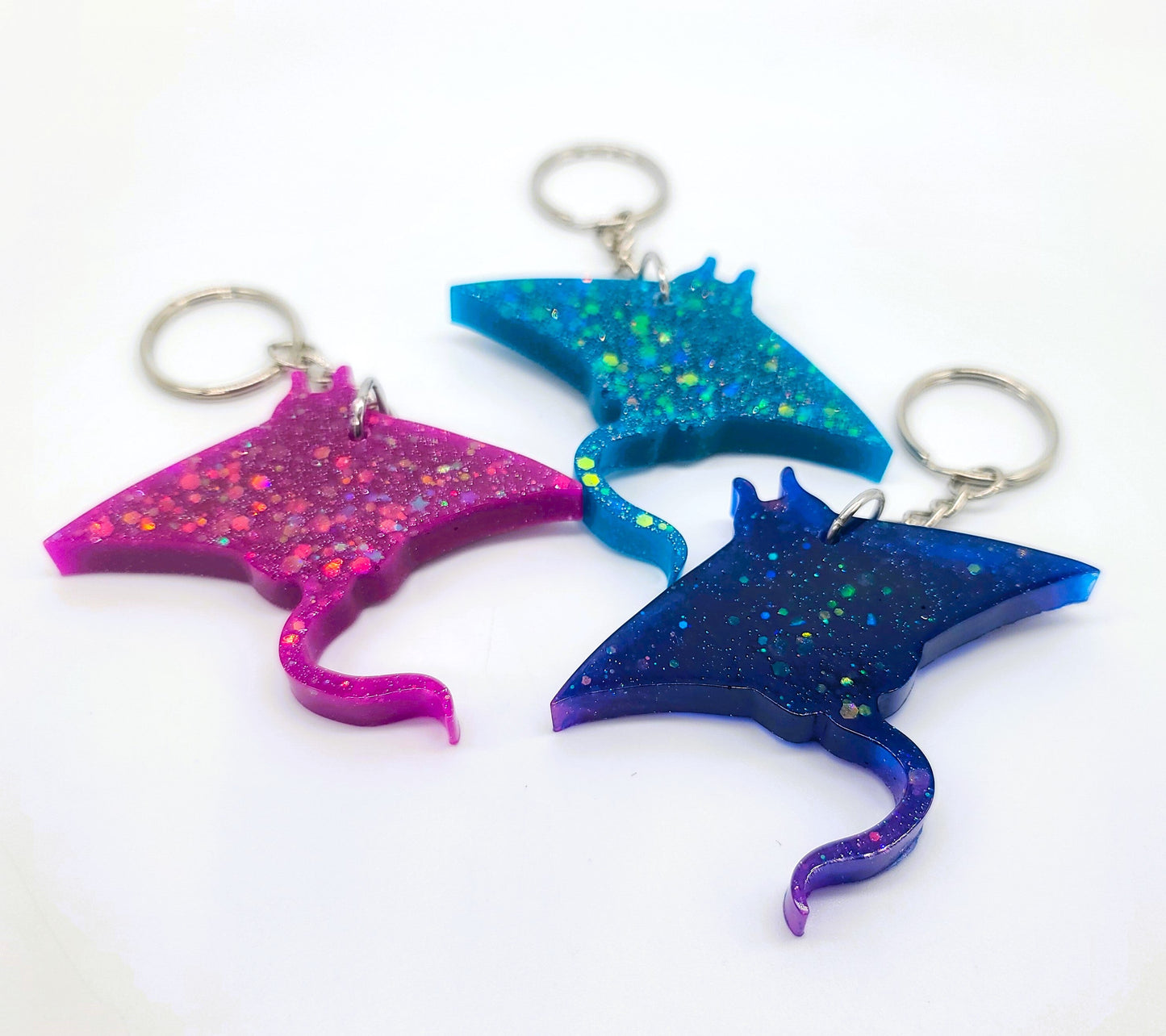 Manta Ray Key Chain - Handmade Resin & Glitter Key Chain