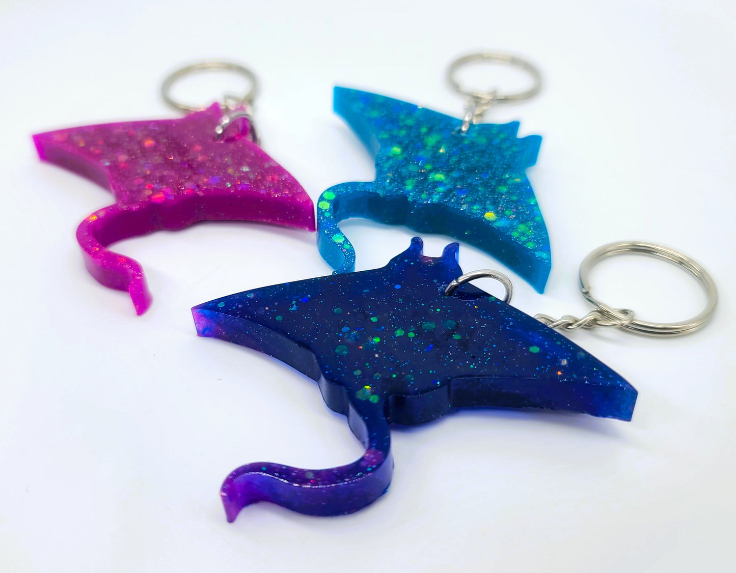 Manta Ray Key Chain - Handmade Resin & Glitter Key Chain