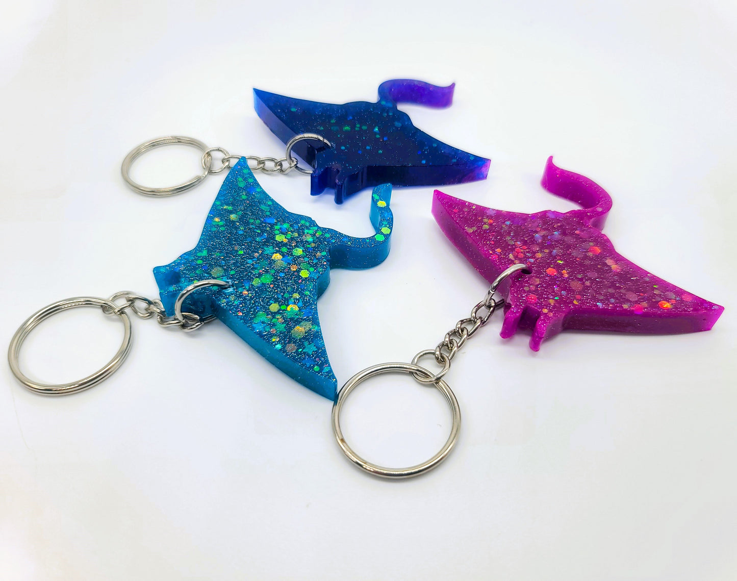 Manta Ray Key Chain - Handmade Resin & Glitter Key Chain