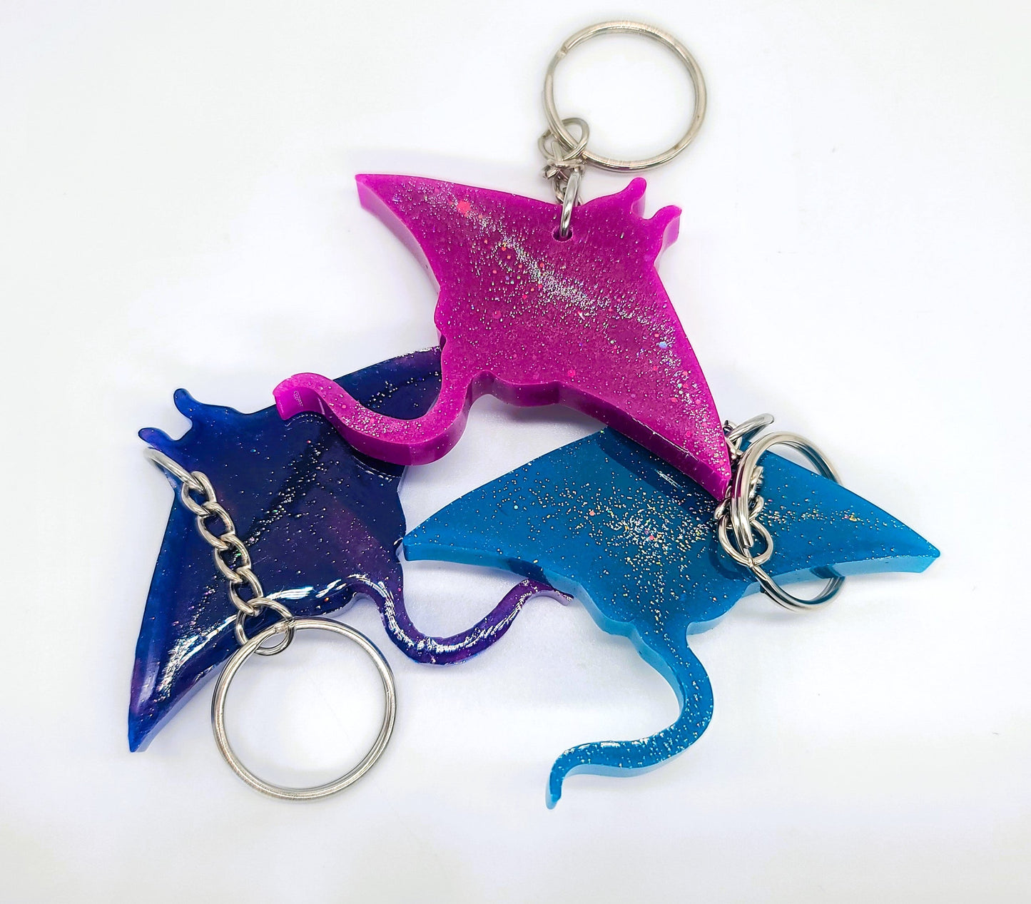 Manta Ray Key Chain - Handmade Resin & Glitter Key Chain