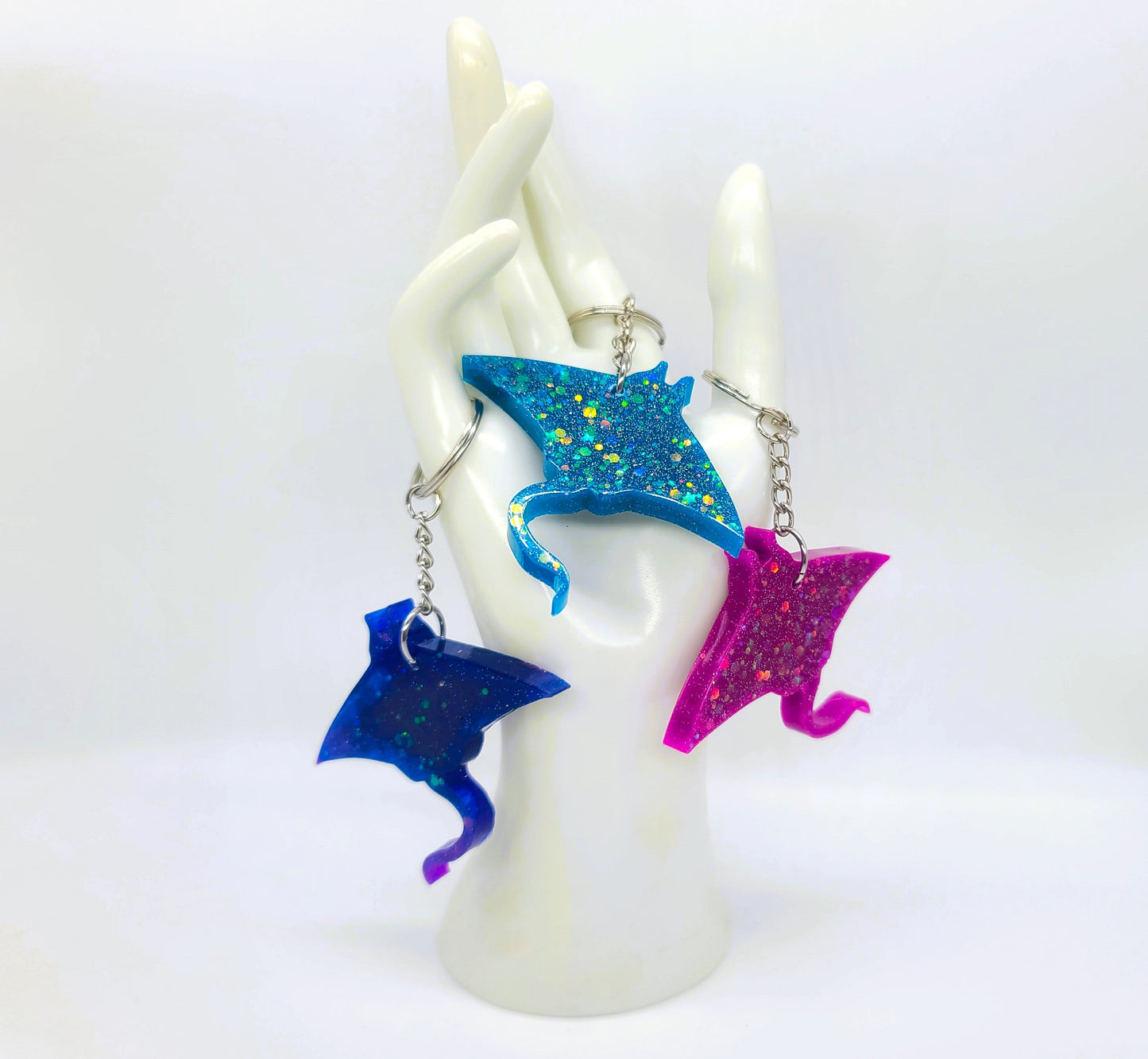 Manta Ray Key Chain - Handmade Resin & Glitter Key Chain
