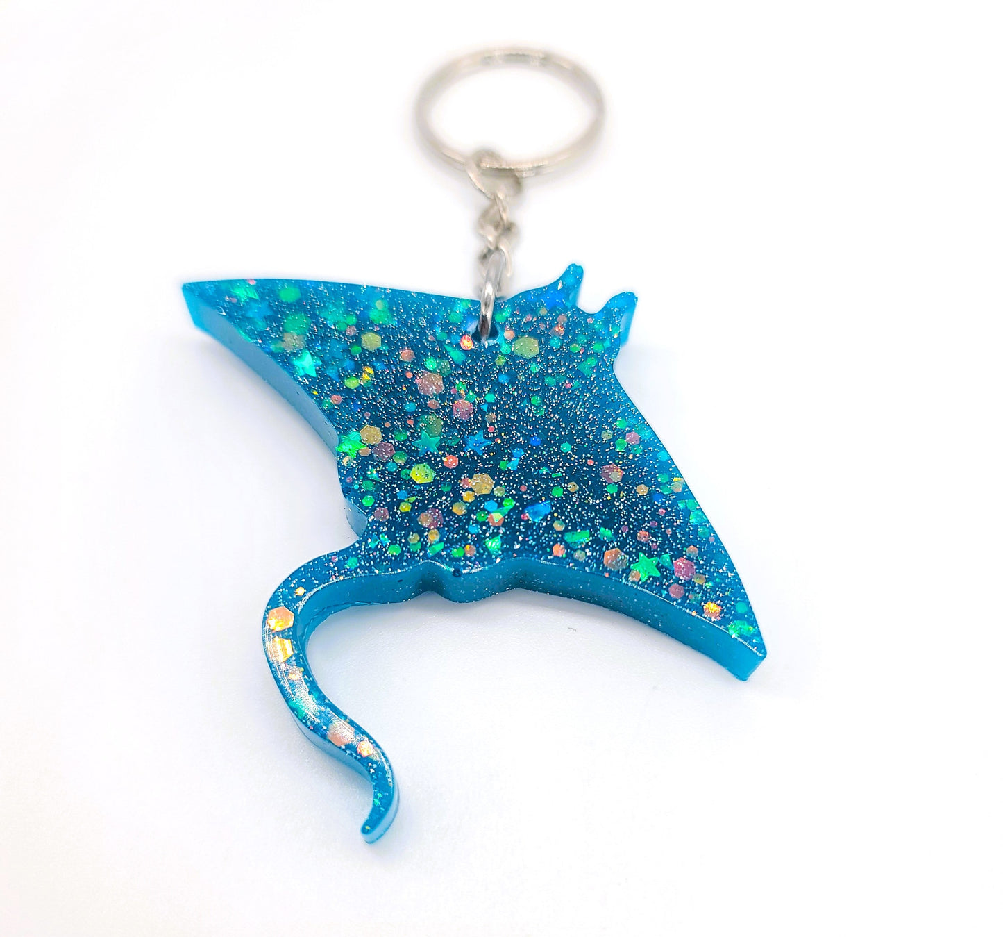 Manta Ray Key Chain - Handmade Resin & Glitter Key Chain