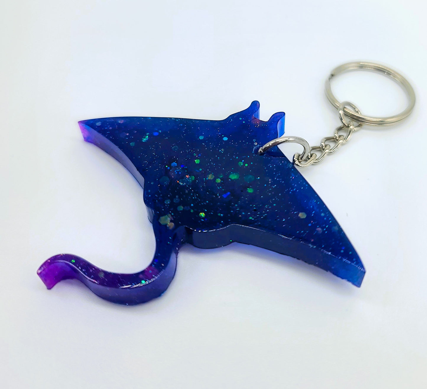 Manta Ray Key Chain - Handmade Resin & Glitter Key Chain