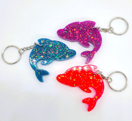 Dolphin  Key Chain - Handmade Resin & Glitter Key Chain