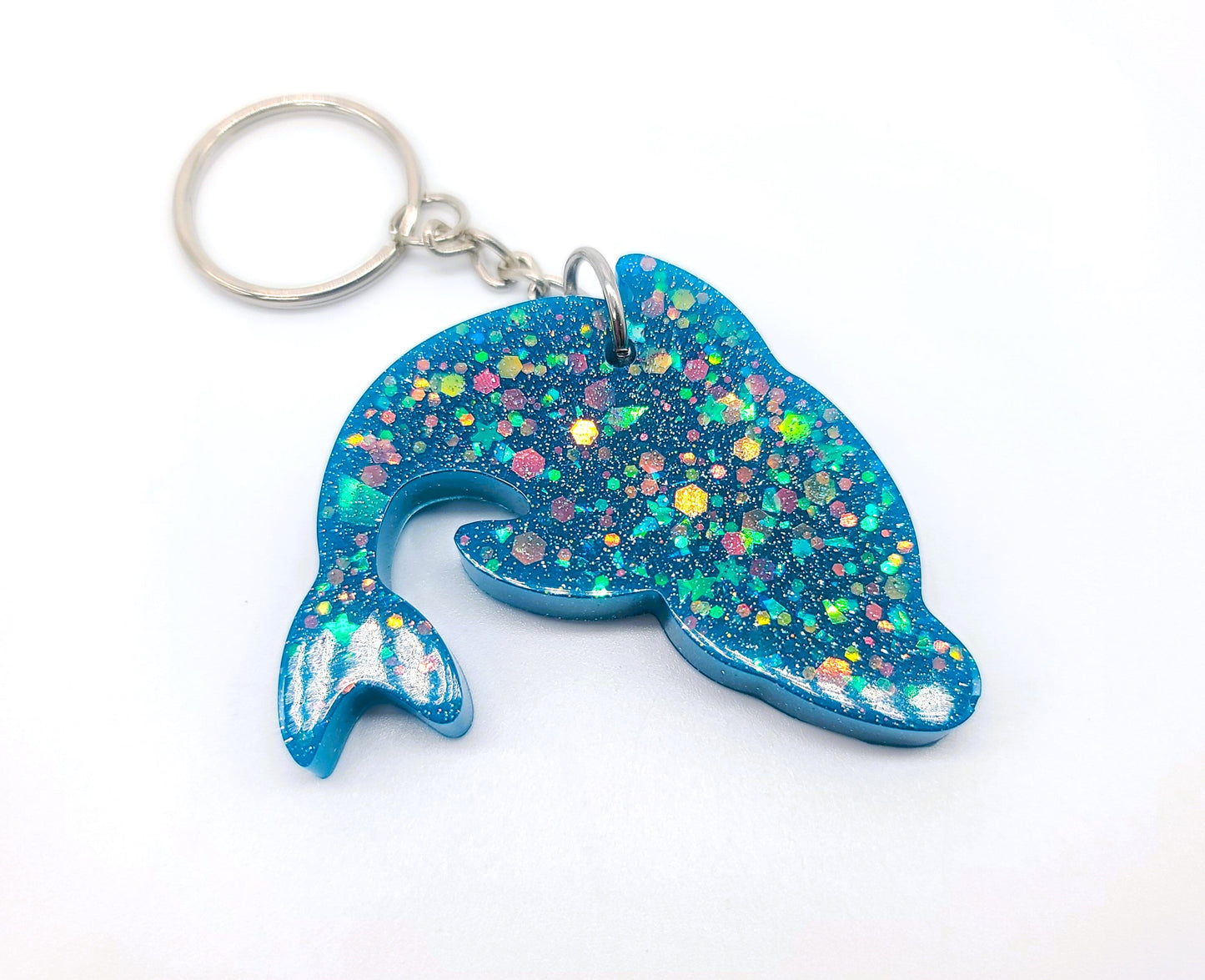 Dolphin  Key Chain - Handmade Resin & Glitter Key Chain