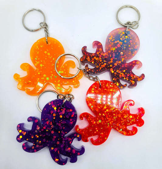 Octopus Key Chain - Handmade Resin & Glitter Key Chain