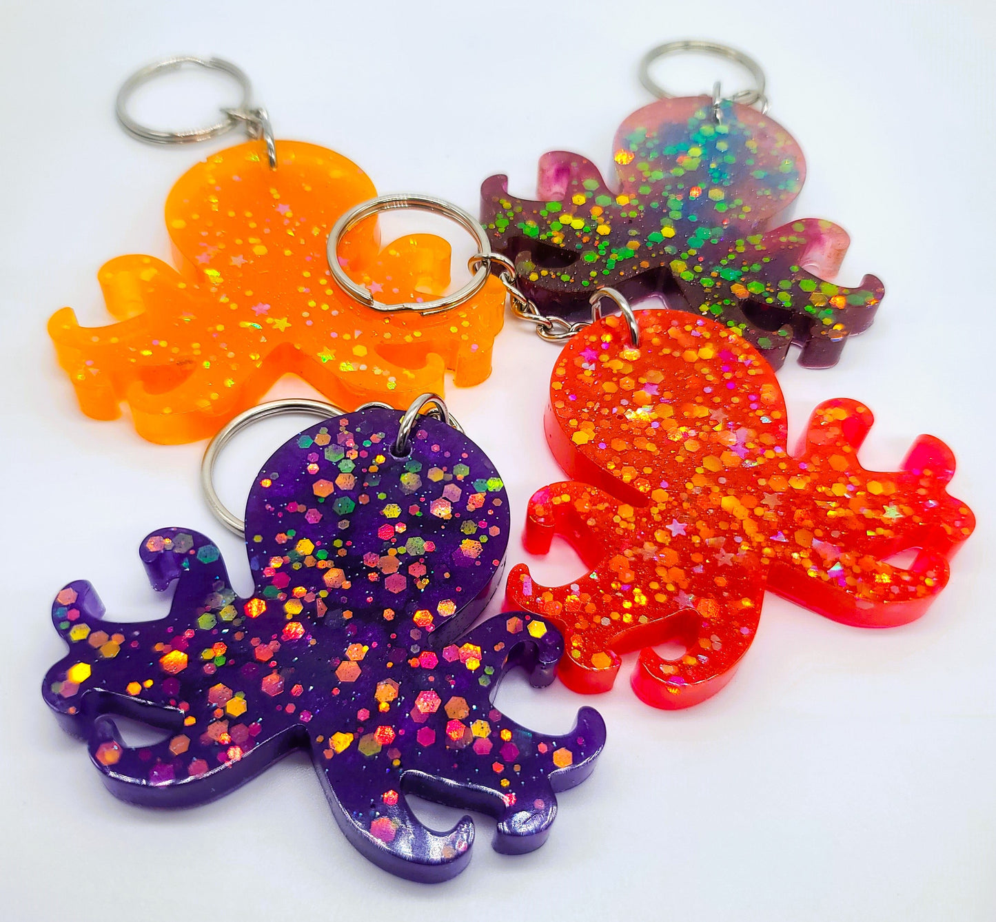 Octopus Key Chain - Handmade Resin & Glitter Key Chain