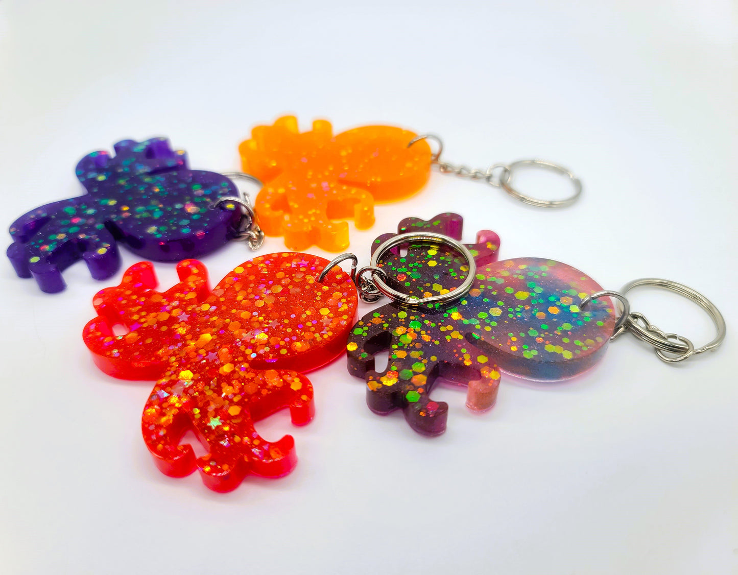 Octopus Key Chain - Handmade Resin & Glitter Key Chain