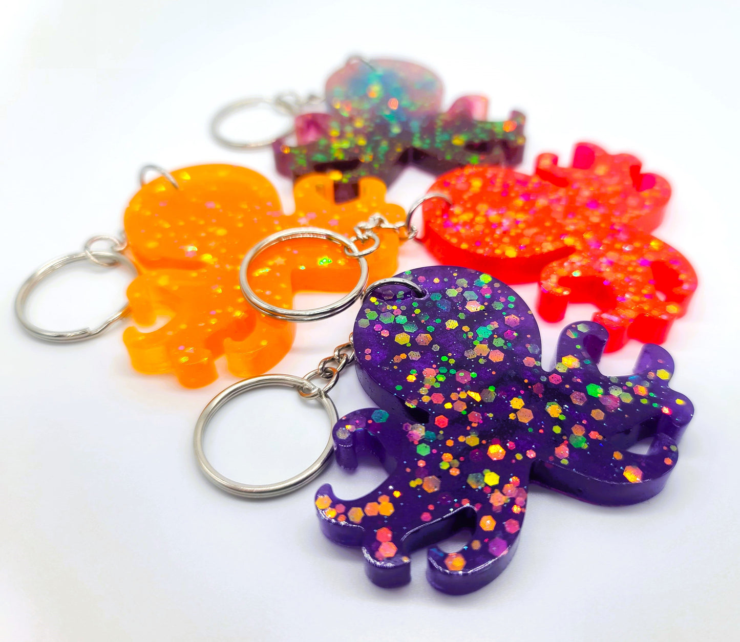 Octopus Key Chain - Handmade Resin & Glitter Key Chain