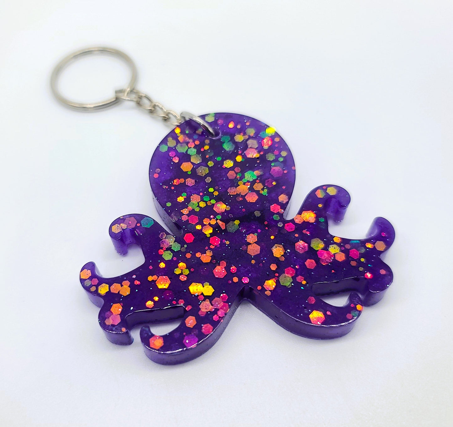 Octopus Key Chain - Handmade Resin & Glitter Key Chain
