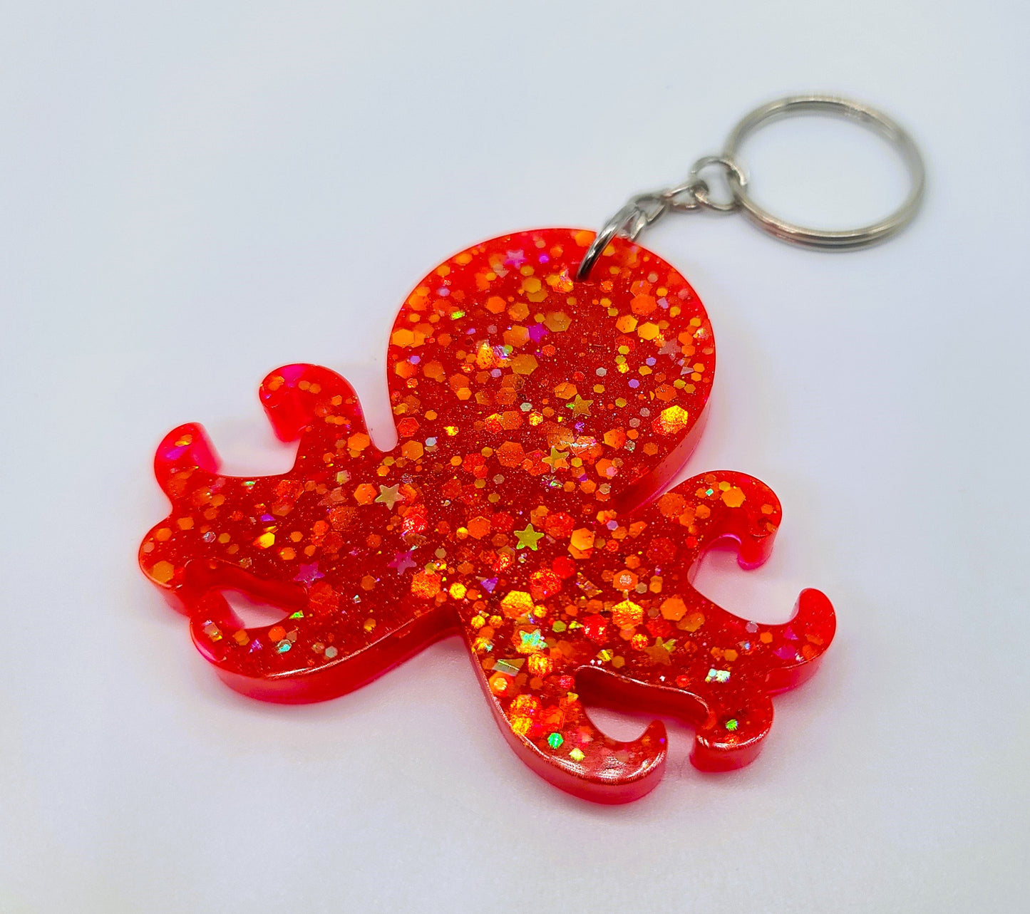 Octopus Key Chain - Handmade Resin & Glitter Key Chain