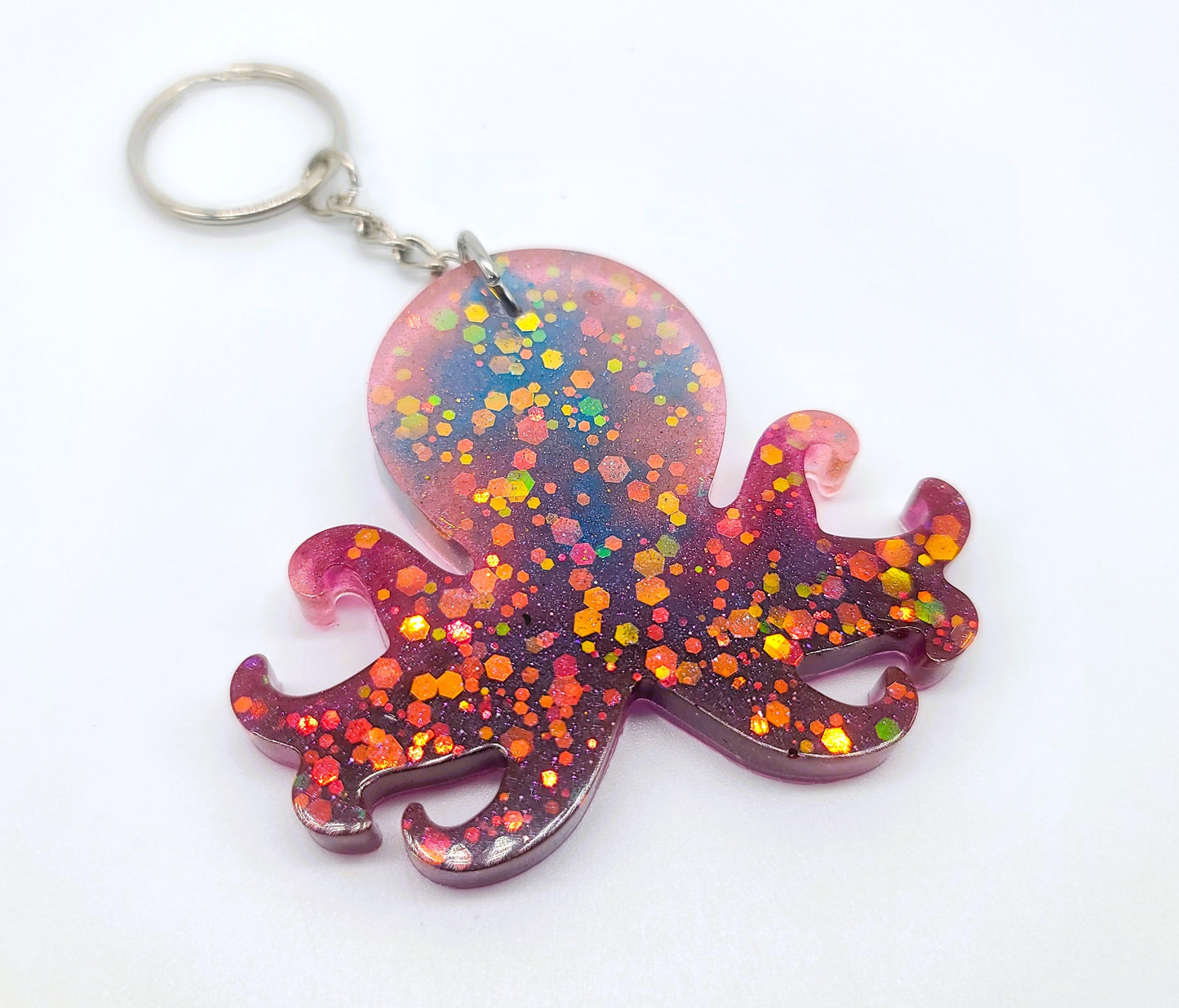 Octopus Key Chain - Handmade Resin & Glitter Key Chain