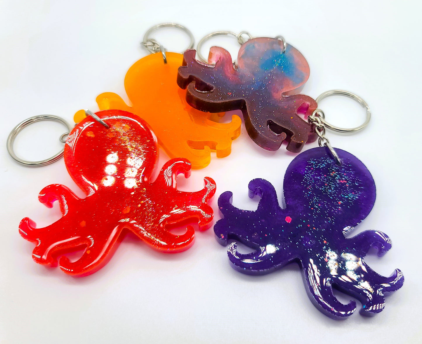 Octopus Key Chain - Handmade Resin & Glitter Key Chain