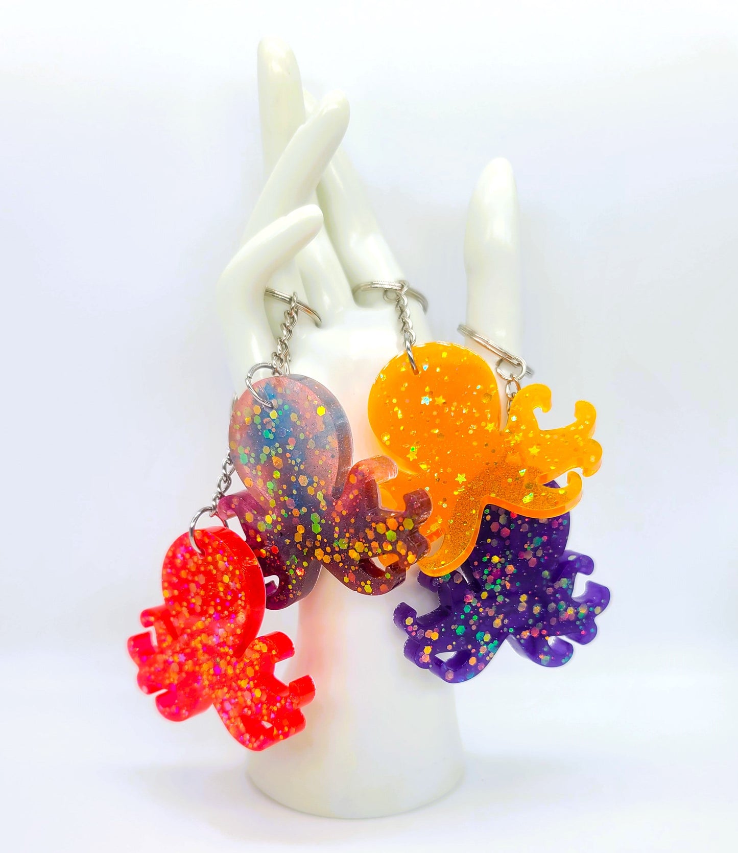 Octopus Key Chain - Handmade Resin & Glitter Key Chain