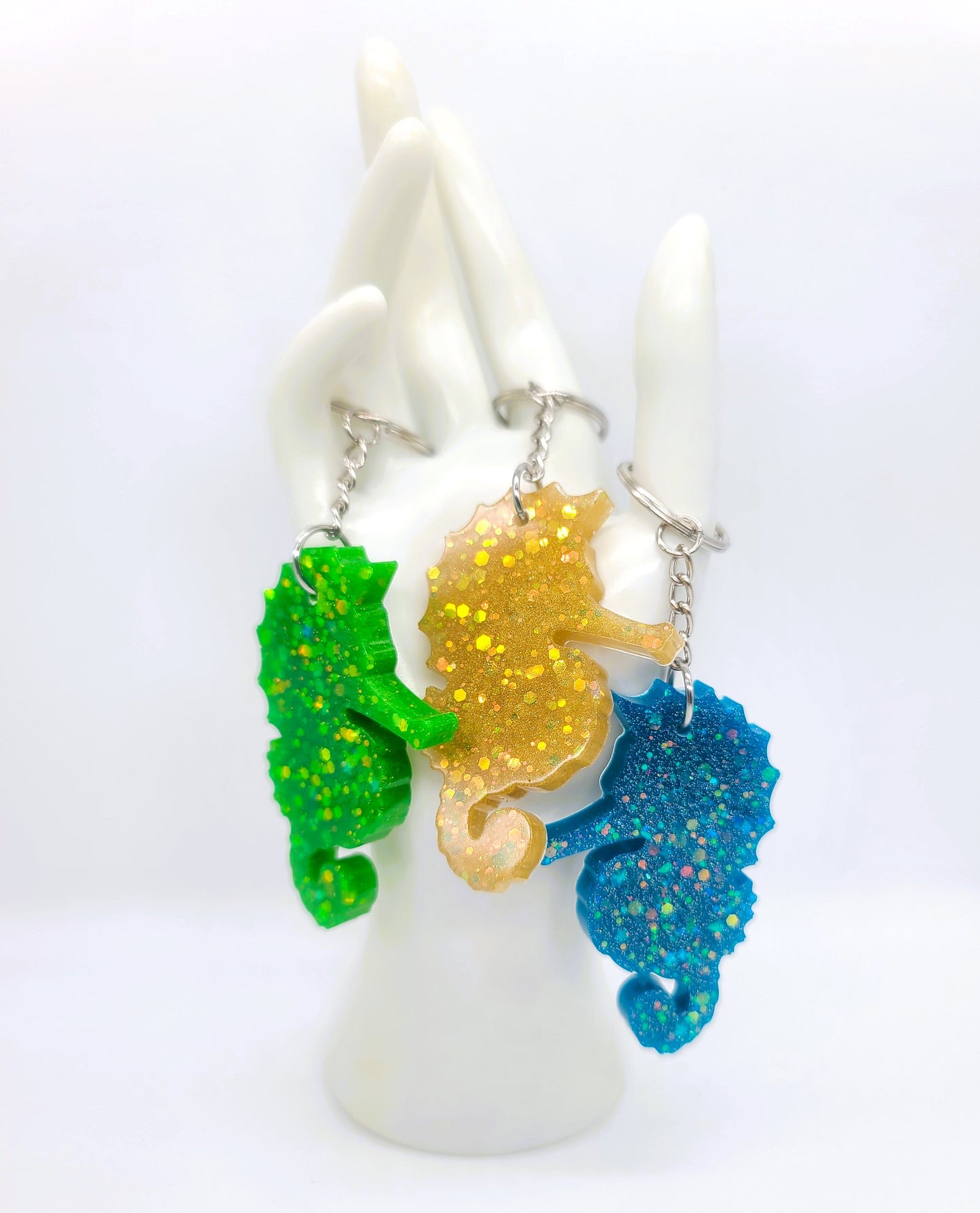 Seahorse  Key Chain - Handmade Resin & Glitter Key Chain