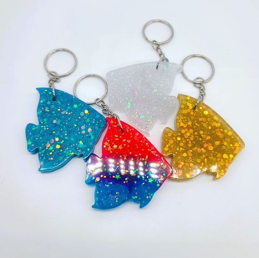 Angelfish Key Chain - Handmade Resin & Glitter Key Chain