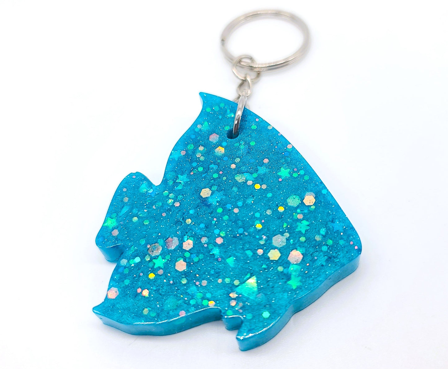 Angelfish Key Chain - Handmade Resin & Glitter Key Chain