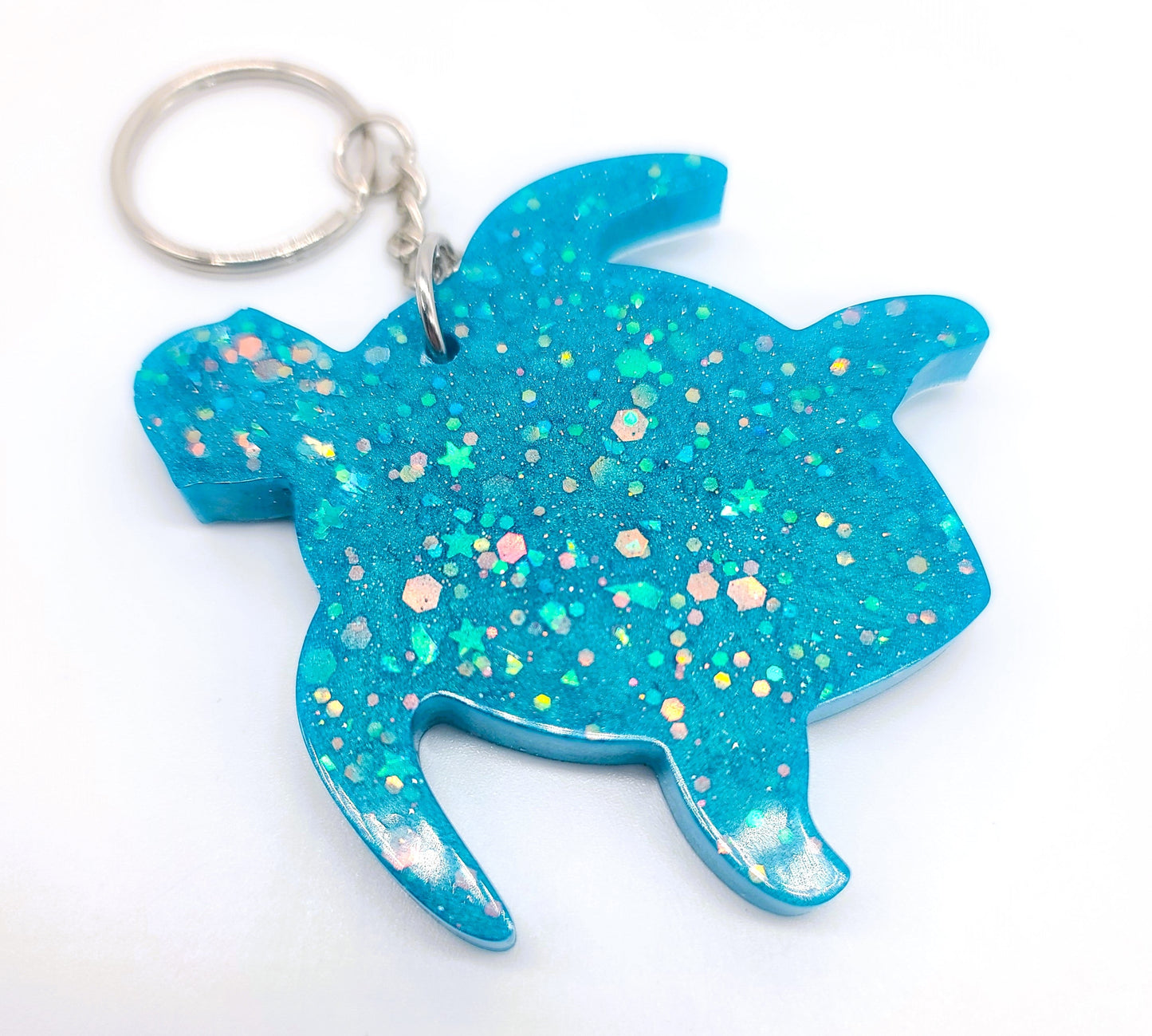 Sea Turtle Key Chain - Handmade Resin & Glitter Key Chain