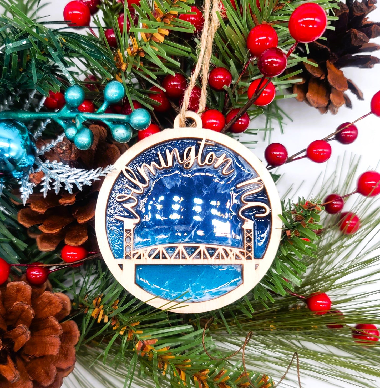 Handmade Resin & Wood "Wilmington, NC" Christmas Ornament