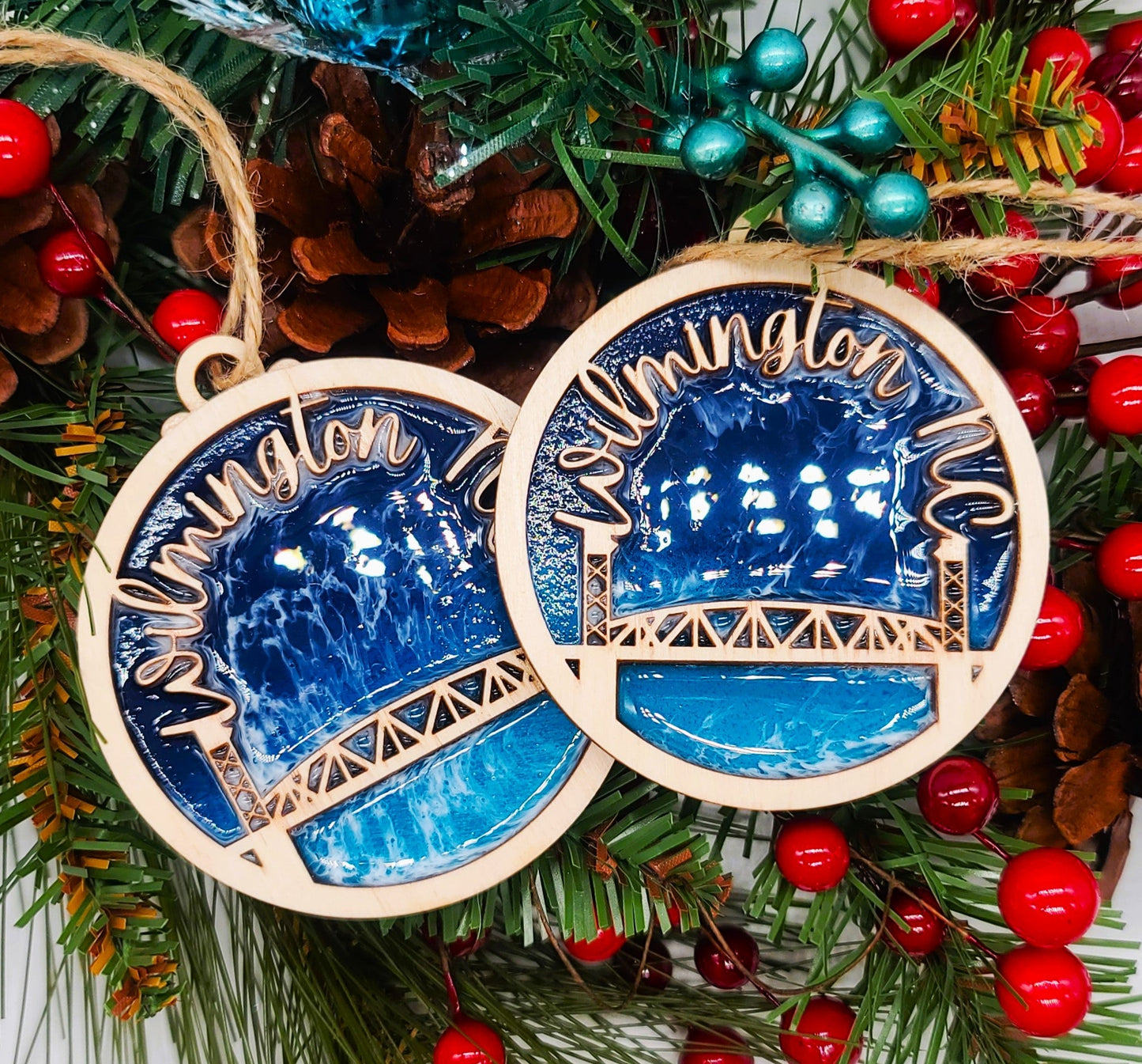 Handmade Resin & Wood "Wilmington, NC" Christmas Ornament