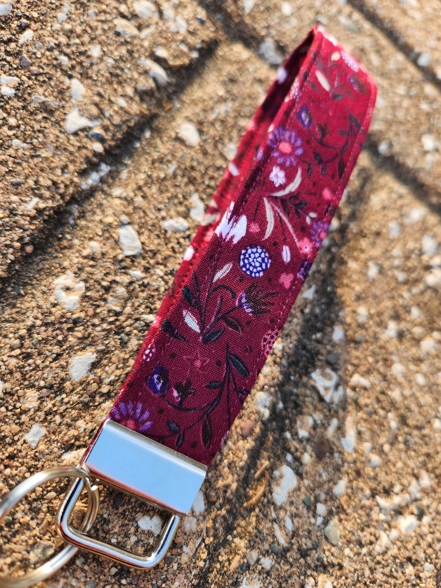 Floral Maroon Keyfob Wristlet Keychain
