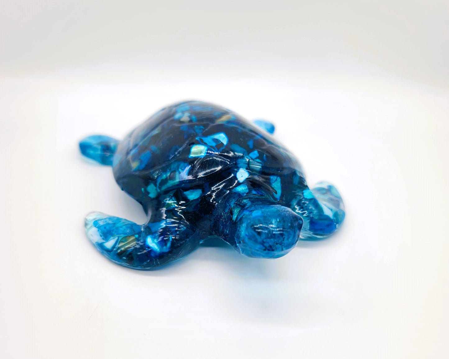 Resin Sea Turtle Figurine - Made w/ Blue Seaglass/Seashells