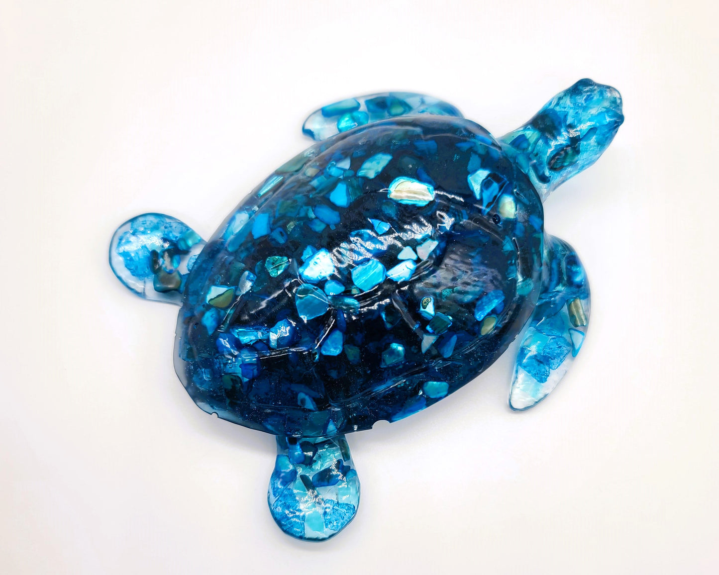 Resin Sea Turtle Figurine - Made w/ Blue Seaglass/Seashells