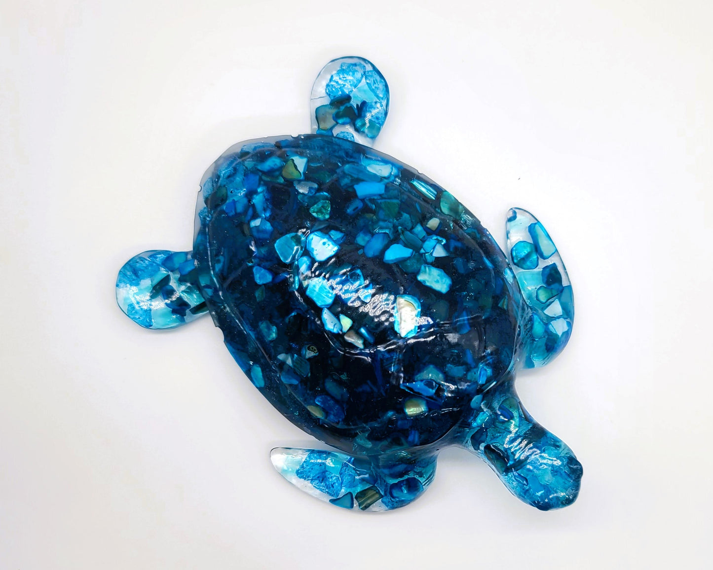 Resin Sea Turtle Figurine - Made w/ Blue Seaglass/Seashells