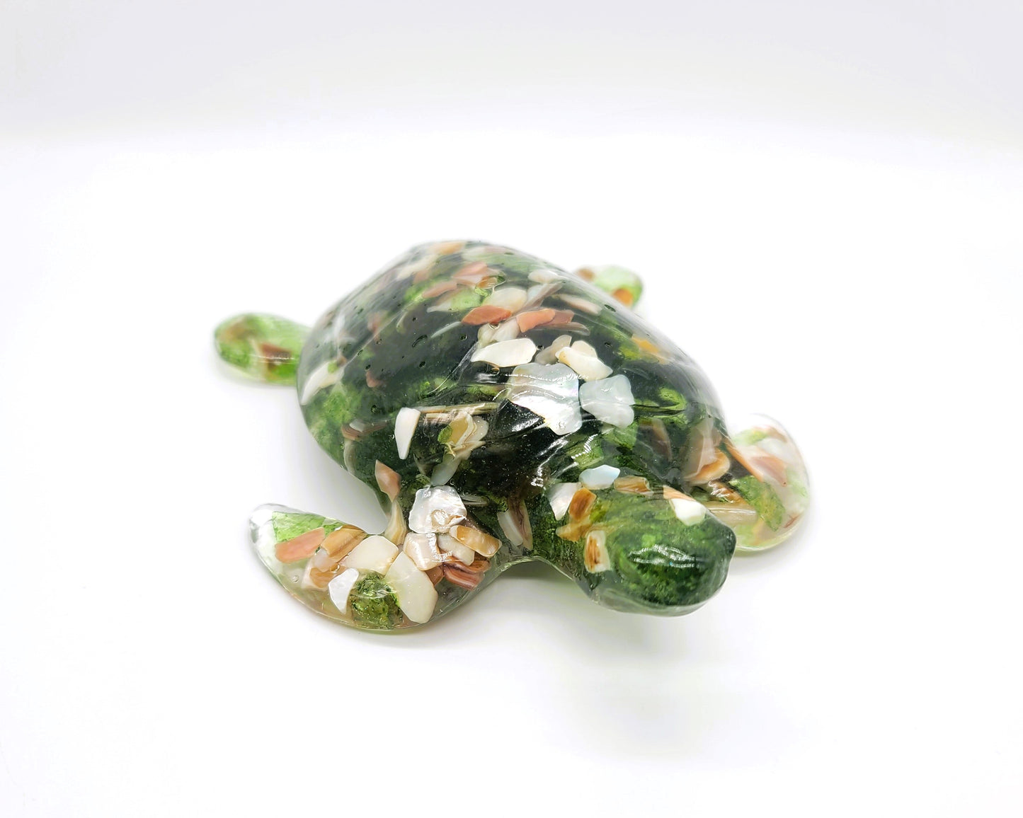 Resin Sea Turtle Figurine - Made w/ Blue Seaglass/Seashells