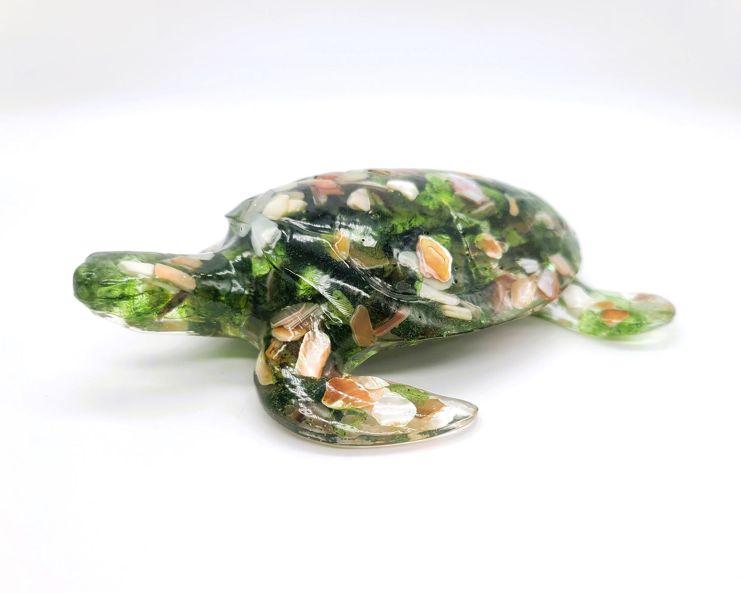 Resin Sea Turtle Figurine - Made w/ Blue Seaglass/Seashells