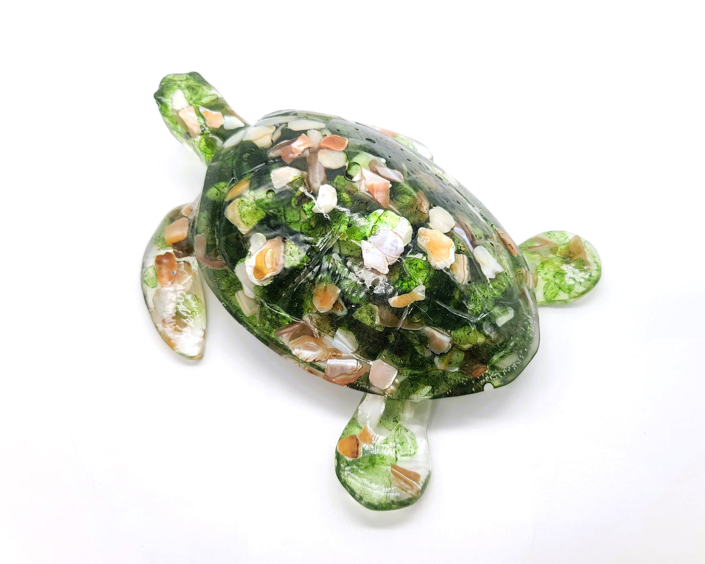 Resin Sea Turtle Figurine - Made w/ Blue Seaglass/Seashells