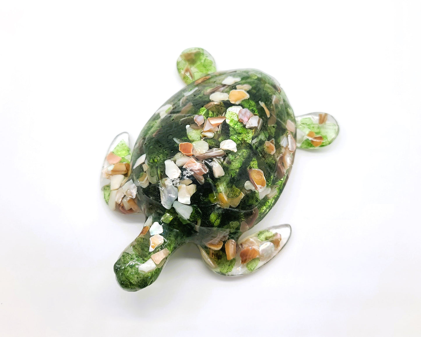 Resin Sea Turtle Figurine - Made w/ Blue Seaglass/Seashells