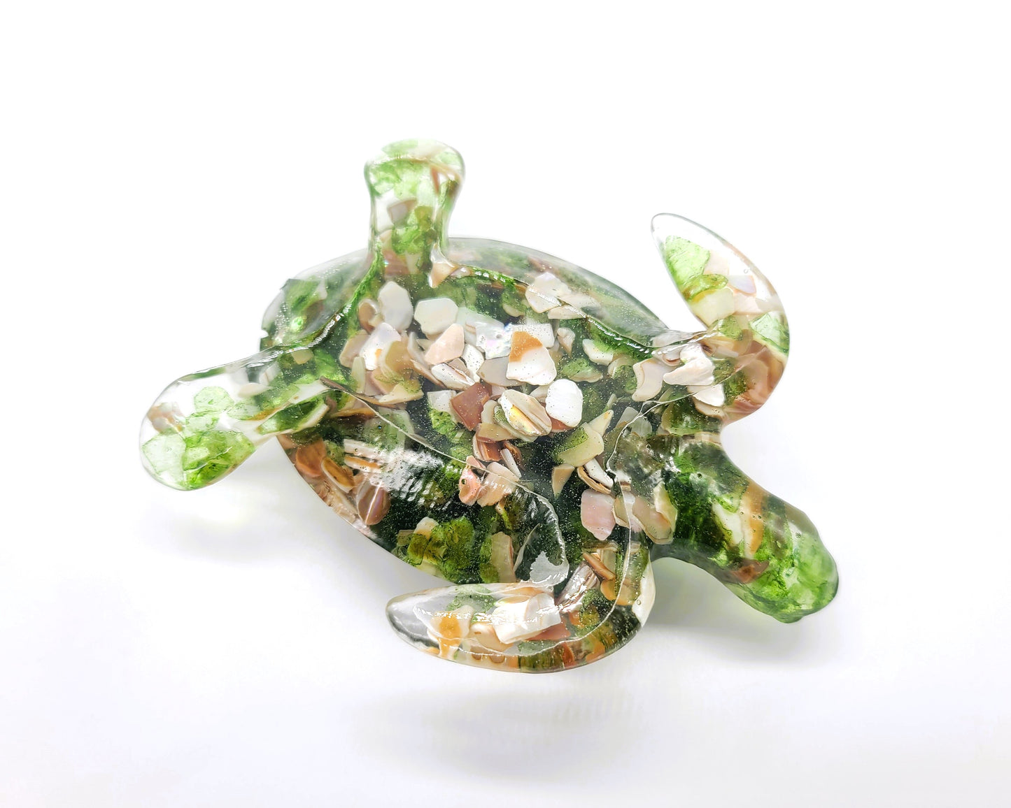 Resin Sea Turtle Figurine - Made w/ Blue Seaglass/Seashells