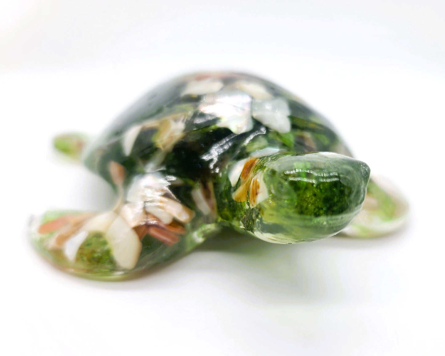 Resin Sea Turtle Figurine - Made w/ Blue Seaglass/Seashells