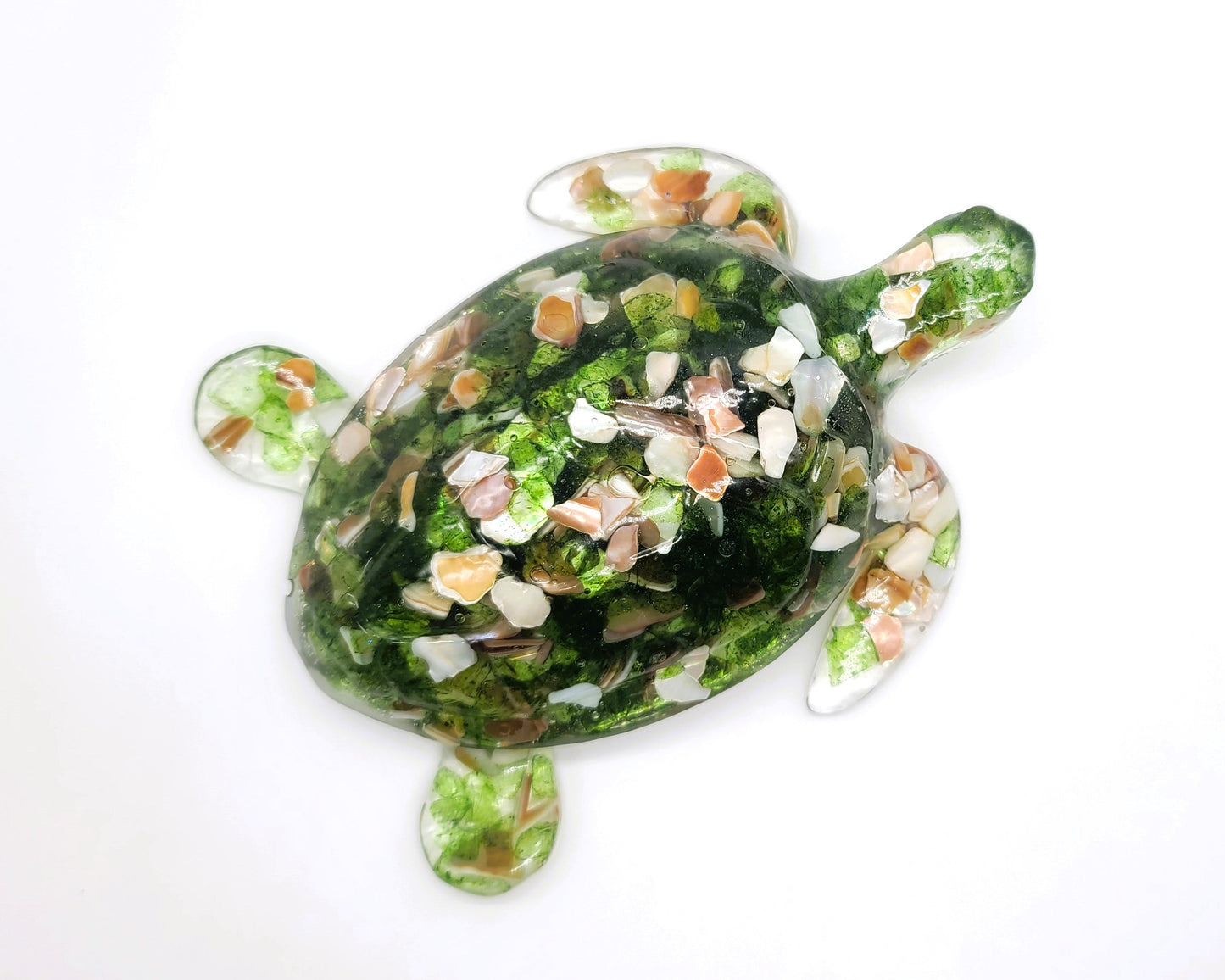 Resin Sea Turtle Figurine - Made w/ Blue Seaglass/Seashells