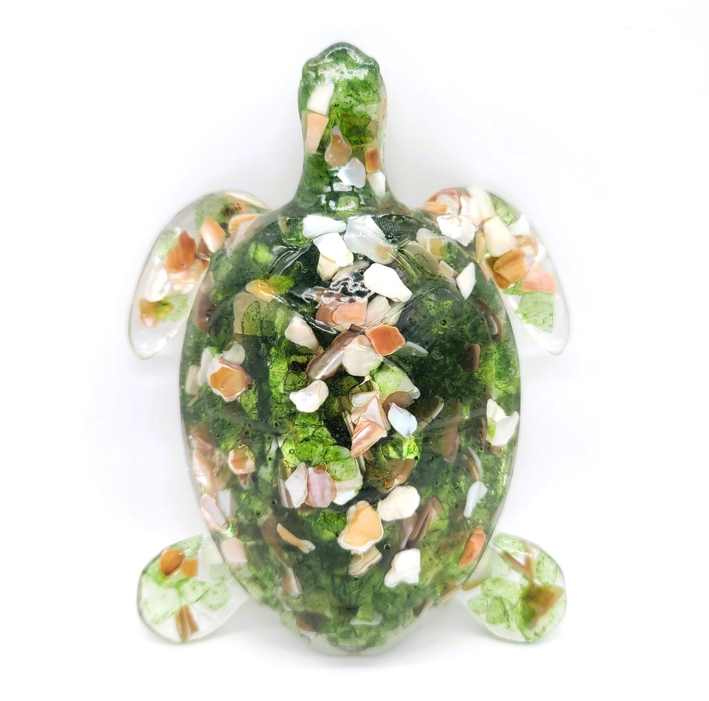 Resin Sea Turtle Figurine - Made w/ Blue Seaglass/Seashells