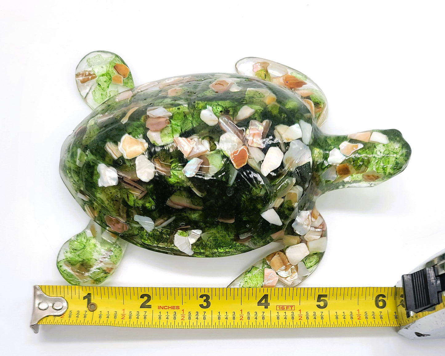 Resin Sea Turtle Figurine - Made w/ Blue Seaglass/Seashells