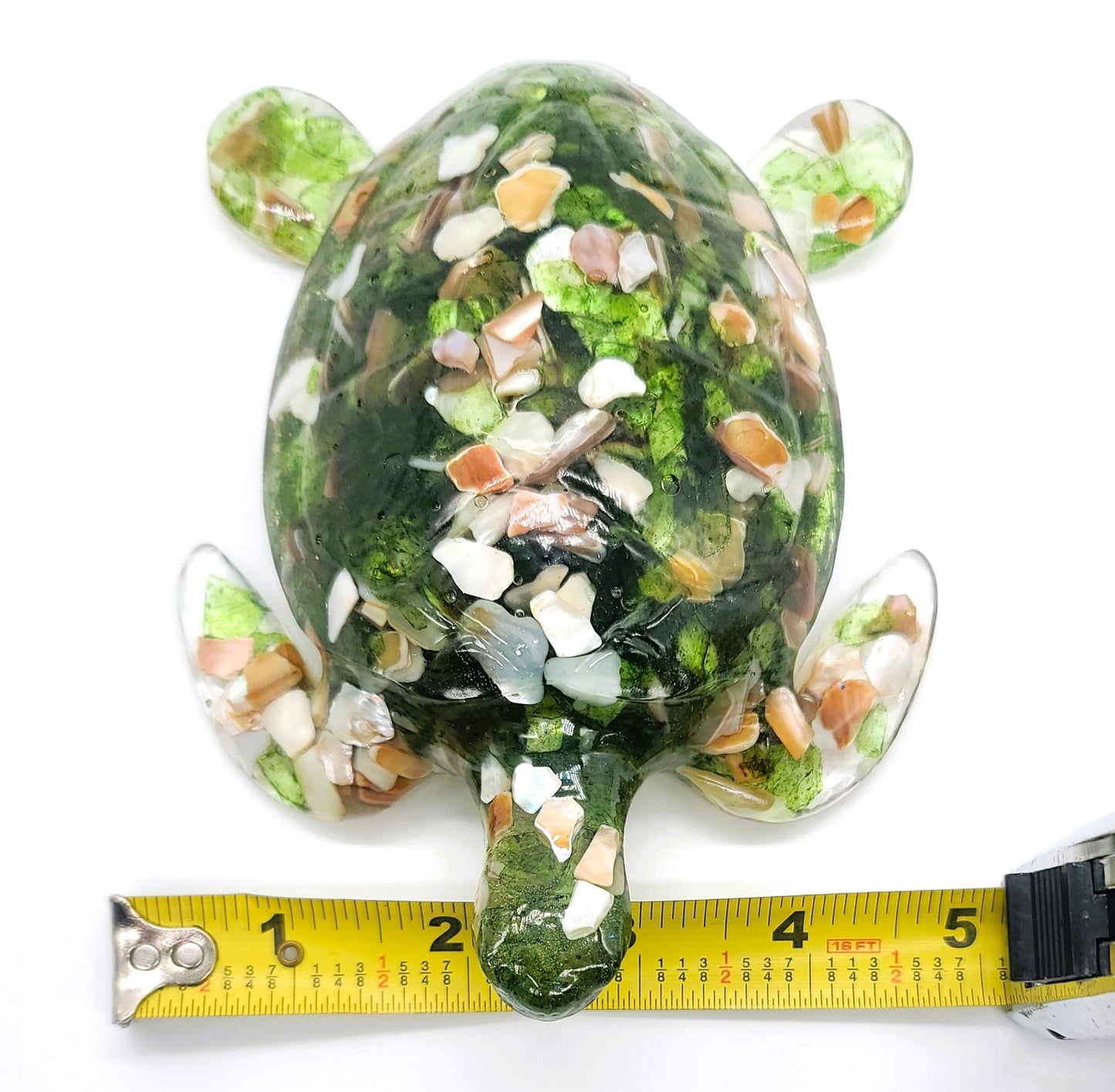 Resin Sea Turtle Figurine - Made w/ Blue Seaglass/Seashells