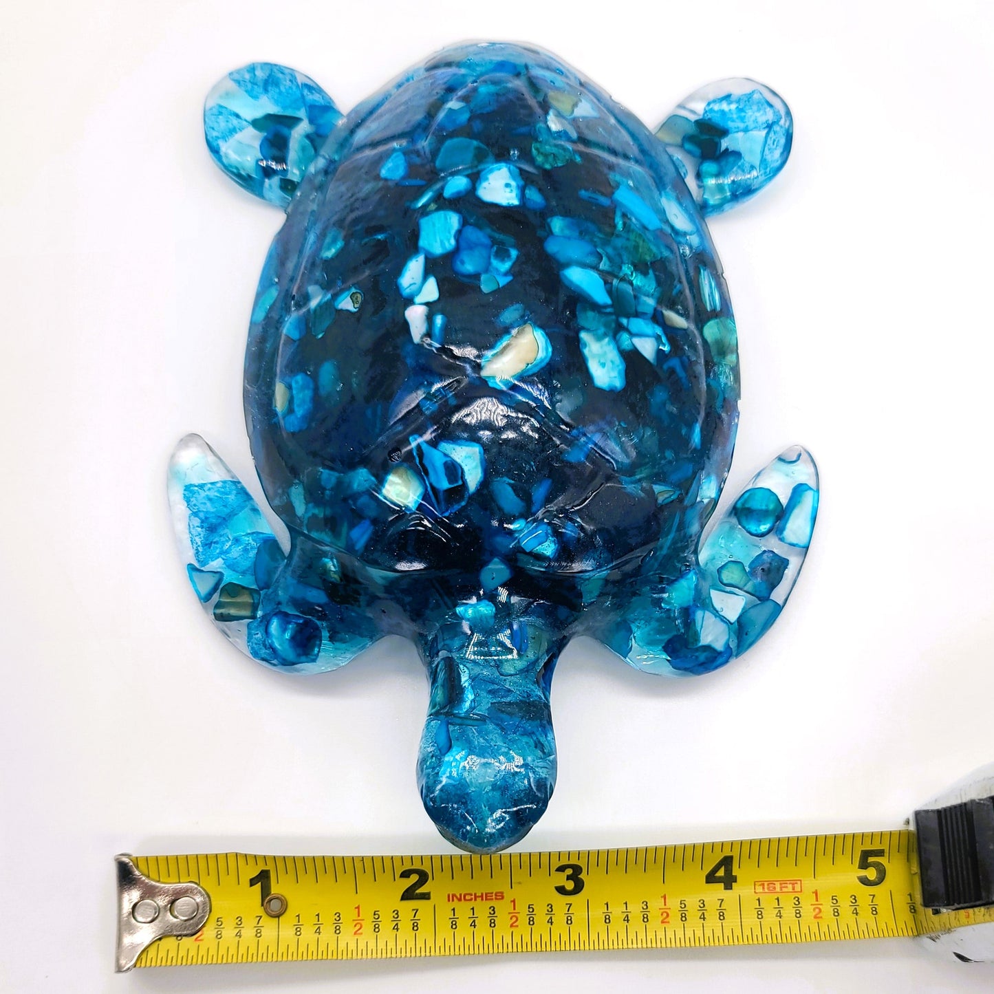 Resin Sea Turtle Figurine - Made w/ Blue Seaglass/Seashells