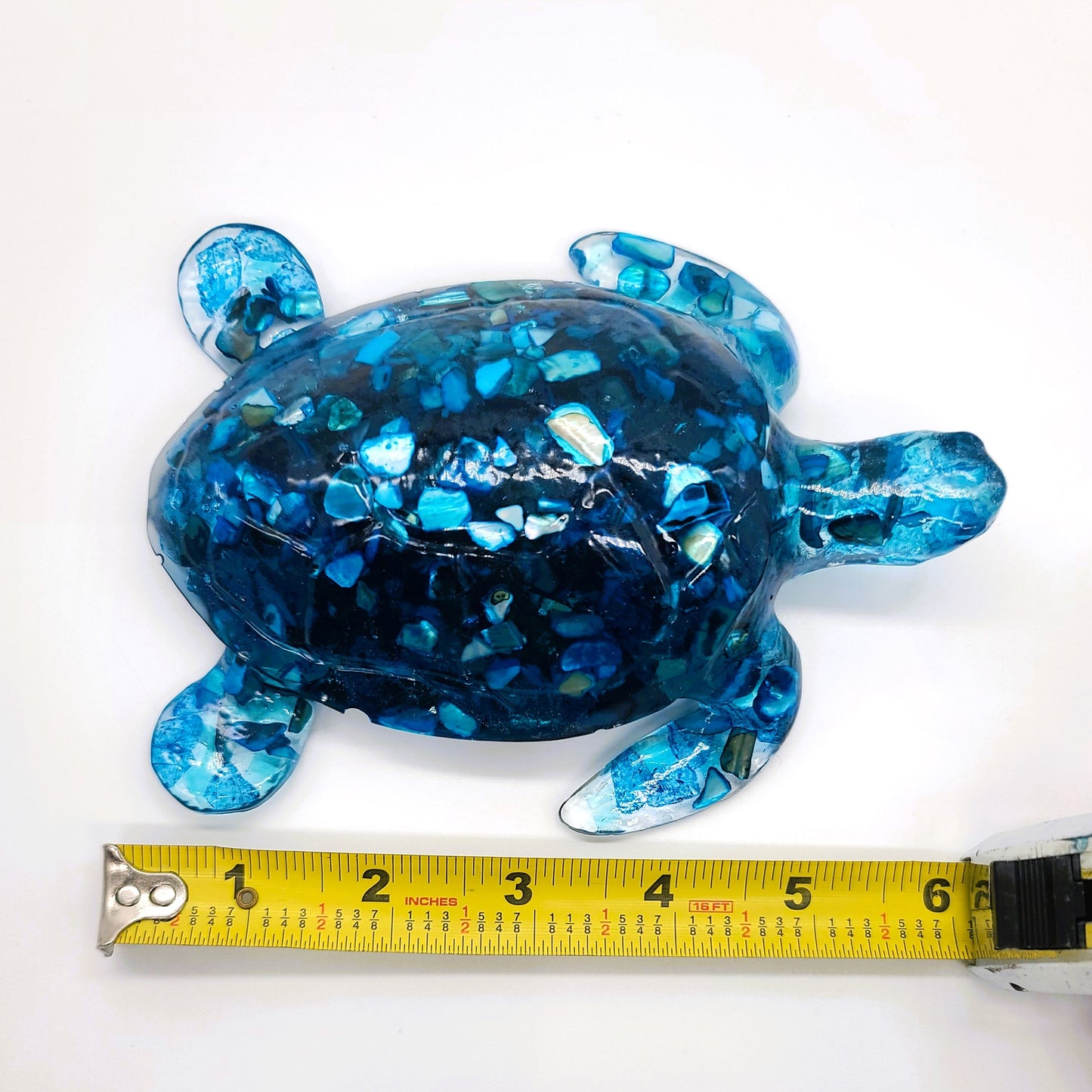 Resin Sea Turtle Figurine - Made w/ Blue Seaglass/Seashells